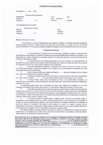 CONTRATO DE ENSEÑANZA - Asociacion Autoescuelas de Granada