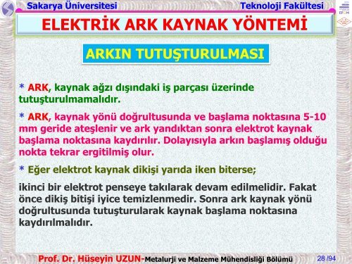 ELEKTRİK ARK KAYNAK YÖNTEMİ - Sakarya Üniversitesi