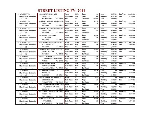 Street listing fy- 2011 - Town Of Orleans