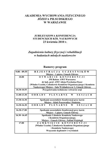 Program Konferencji - Akademia Wychowania Fizycznego