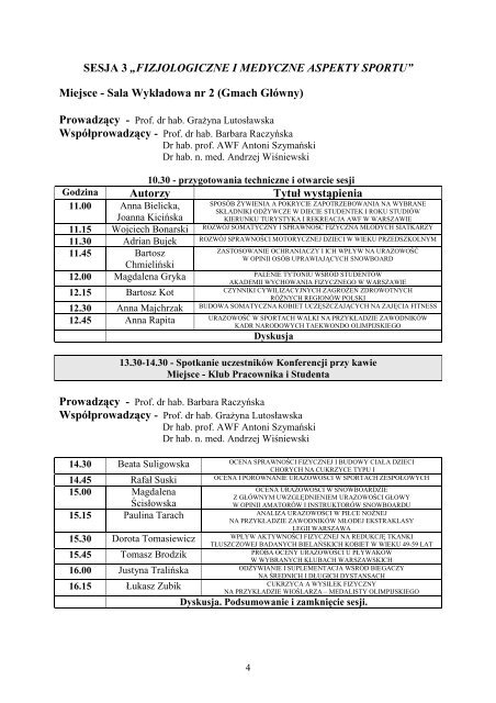 Program Konferencji - Akademia Wychowania Fizycznego