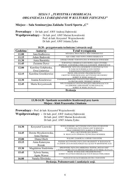 Program Konferencji - Akademia Wychowania Fizycznego