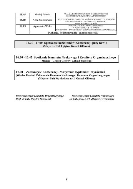 Program Konferencji - Akademia Wychowania Fizycznego