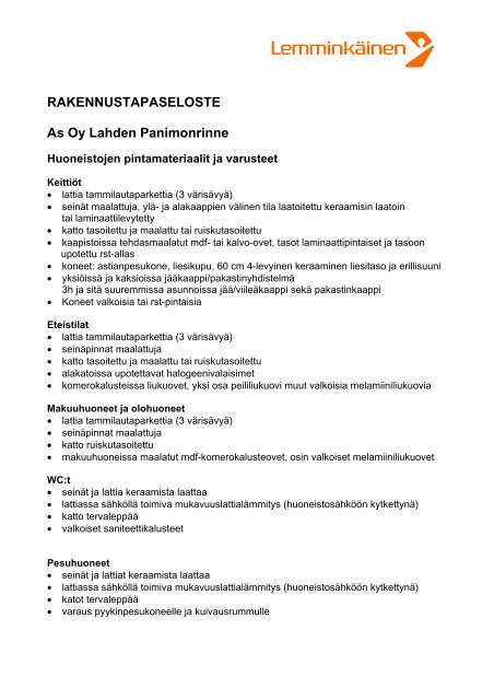 Lataa rakennustapaselostus - Asunnot.fi