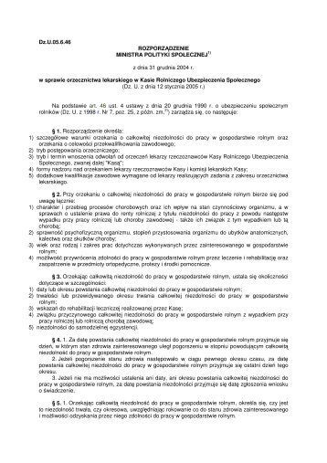 Rozporządzenia Ministra Polityki Społecznej z dnia 31 ... - KRUS