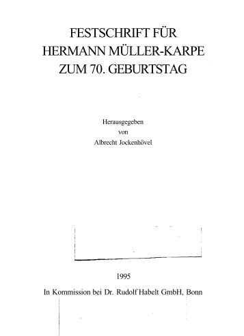 festschrift für hermann müller-karpe zum 70. geburtstag