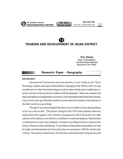 V TOURISM AND DEVELOPMENT OF JALNA DISTRICT 12