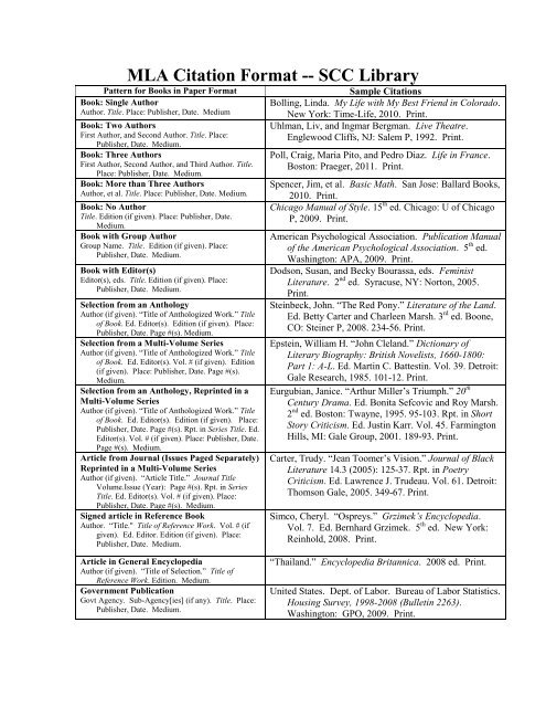 Mla Citation Format Print Resources Solano Community College Mla Citation Format Print Resources Solano Community College