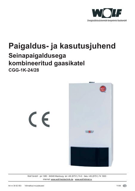 gaasikatel CGG katel paigaldus ja kasutusjuhend - sks