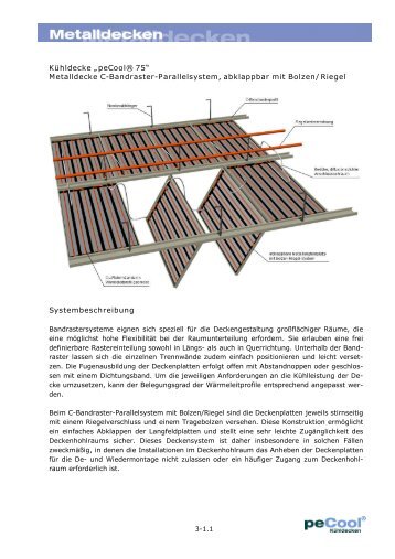 Kühldecke „peCool® 75“ Metalldecke C-Bandraster-Parallelsystem ...