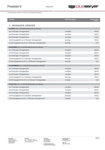 Preisliste E - PlusServer AG