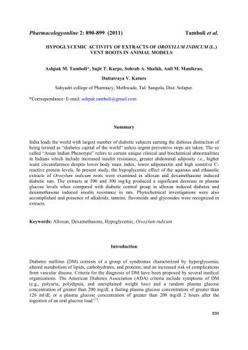 Hypoglycemic Activity of Extracts of Oroxylum Indicum