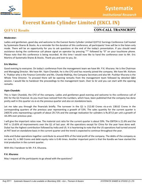 Systematix - Everest Kanto Cylinder Ltd.