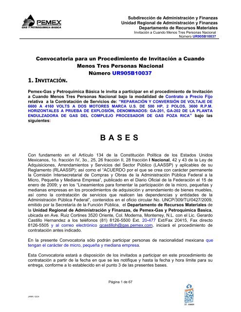 Proyecto de Modelo de Bases Licitación Pública - Pemex Gas y ...