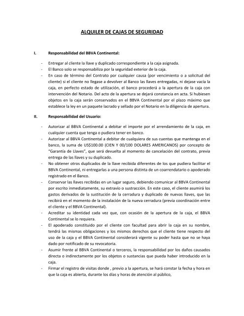 ALQUILER DE CAJAS DE SEGURIDAD - BBVA Banco Continental