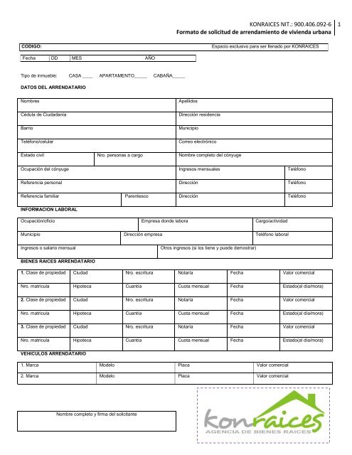 Formato De Solicitud De Arrendamiento De Vivienda Urbana