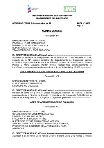 ACTA Nº 5080 del 09/11/2011 - Instituto Nacional de Colonización