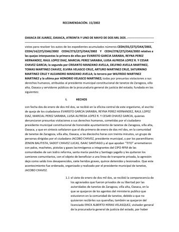 recomendación. 15/2002 oaxaca de juarez, oaxaca, atreinta y uno ...