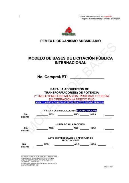 MODELO DE BASES DE LICITACIÓN PÚBLICA ... - Pemex