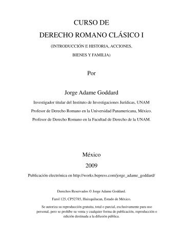 Jorge Adame Goddard: CURSO DE DERECHO ROMANO CLÁSICO I