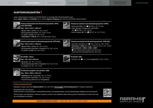 Werkstoffsortiment - Abrams Premium Stahl