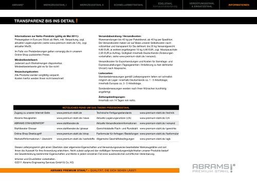 Preisliste - Abrams Premium Stahl