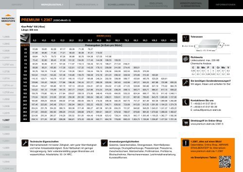 Preisliste - Abrams Premium Stahl