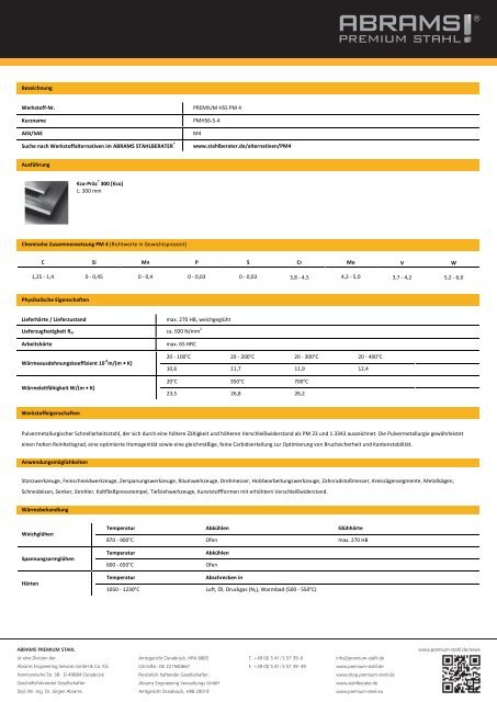 HSS PM 4 - Abrams Premium Stahl