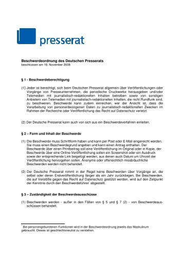 Beschwerdeordnung des Deutschen Presserats - Deutscher Presserat