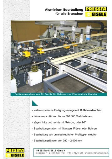 Bearbeitungsanlage für Solarprofile - Pressta-Eisele GmbH