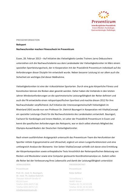 Presseinformation Reitsport Nachwuchsreiter Preventicum