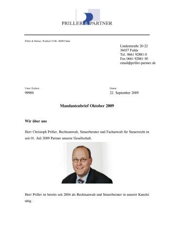 Mandantenbrief Oktober 2009 - Priller & Partner