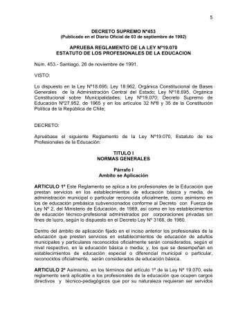 Decreto Supremo Nº 453/1992. Aprueba Reglamento de la - OEI