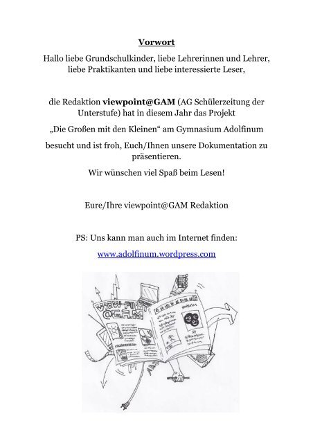 Dokumentation Die Großen mit den Kleinen 2012 - Adolfinum