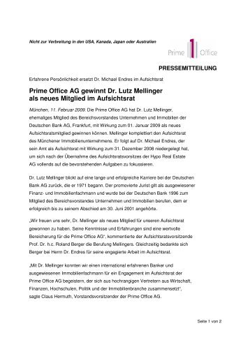 090210_Dr Mellinger neuer Aufsichtsrat - Prime Office AG
