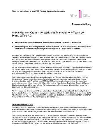 Alexander von Cramm verstärkt das Management ... - Prime Office AG