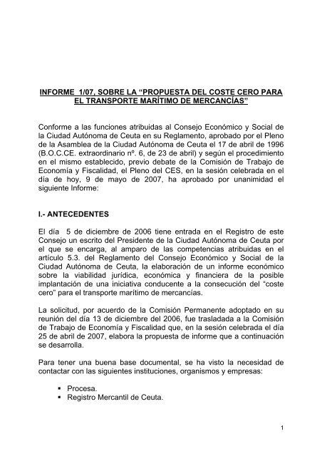 Informe 1/2007 - Ciudad Autónoma de Ceuta