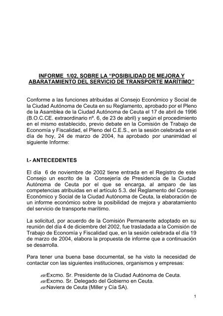 Informe 1/2002 - Ciudad Autónoma de Ceuta