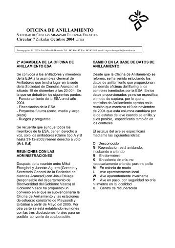 OFICINA DE ANILLAMIENTO - Aranzadi