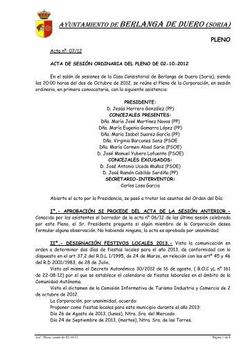 acta de sesión ordinaria del pleno de 02-10-2012 - Ayuntamiento ...