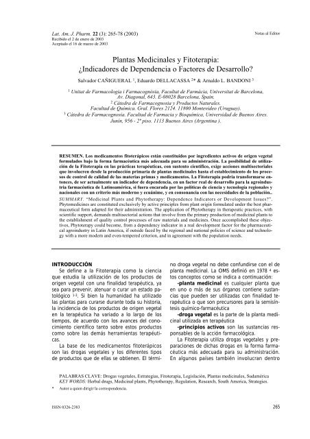 Plantas Medicinales y Fitoterapia - Latin American Journal of ...