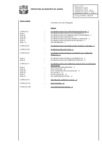 Ver leis 4130/93; 4615/95 - Prefeitura de Jundiaí