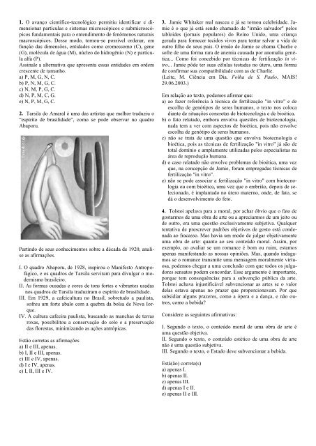 Prova com questões interdisciplinares - (questões de 1 a 9)