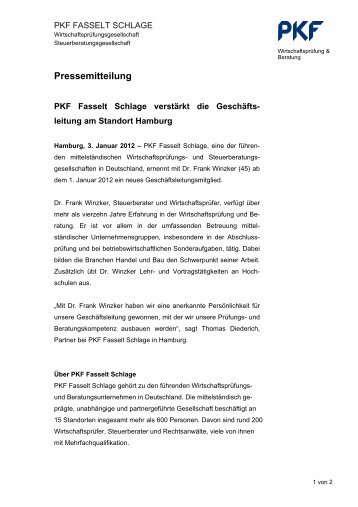 Pressemitteilung - PKF Fasselt Schlage