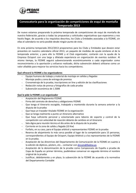 documento de la convocatoria y ficha de solicitud (link pdf) - FEDME