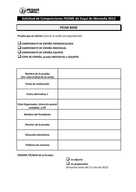 documento de la convocatoria y ficha de solicitud (link pdf) - FEDME