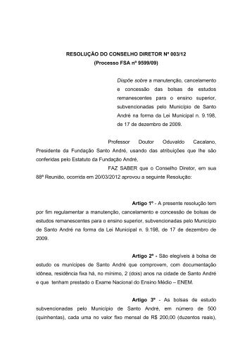RESOLUÇÃO DO CONSELHO DIRETOR Nº 003/12 (Processo FSA ...