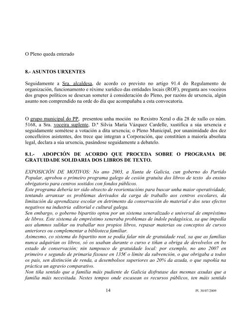 acta pleno 30 de xullo de 2009 - Concello de Bergondo
