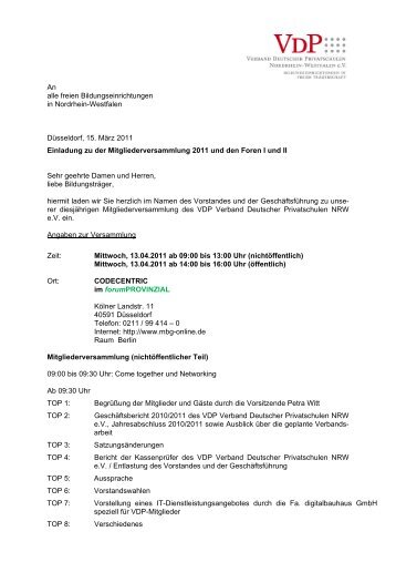 Einladung und Tagesordnung Mitgliederversammlung 13.04.2011