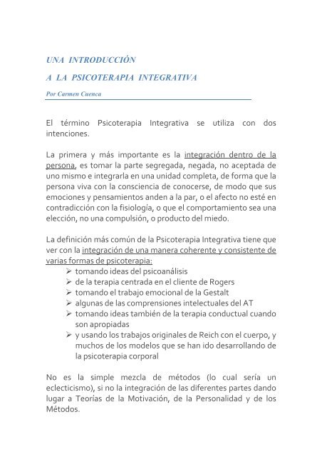 una introduccion a la psicoterapia integrativa - Cintra Psicologia